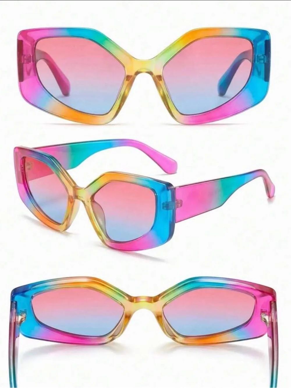 Rainbow Polygonal Vibrant Rainbow Fashion Icon Sunglasses - Multicolor